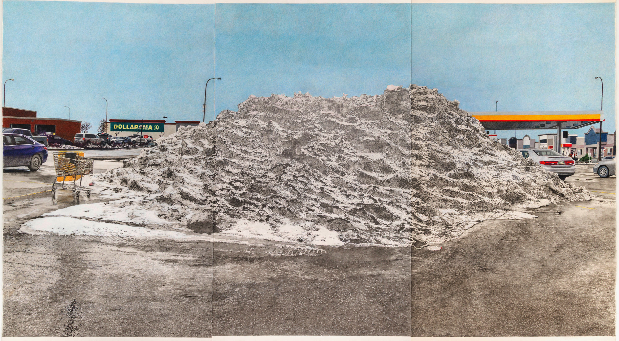 Dirty spring mountain in mall parking lot Dirty spring mountain in mall parking lot